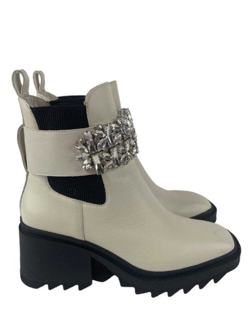 Karl Lagerfeld Paris Ivory Chunky Heel Embellished Platform Combat Boot Size 7.5